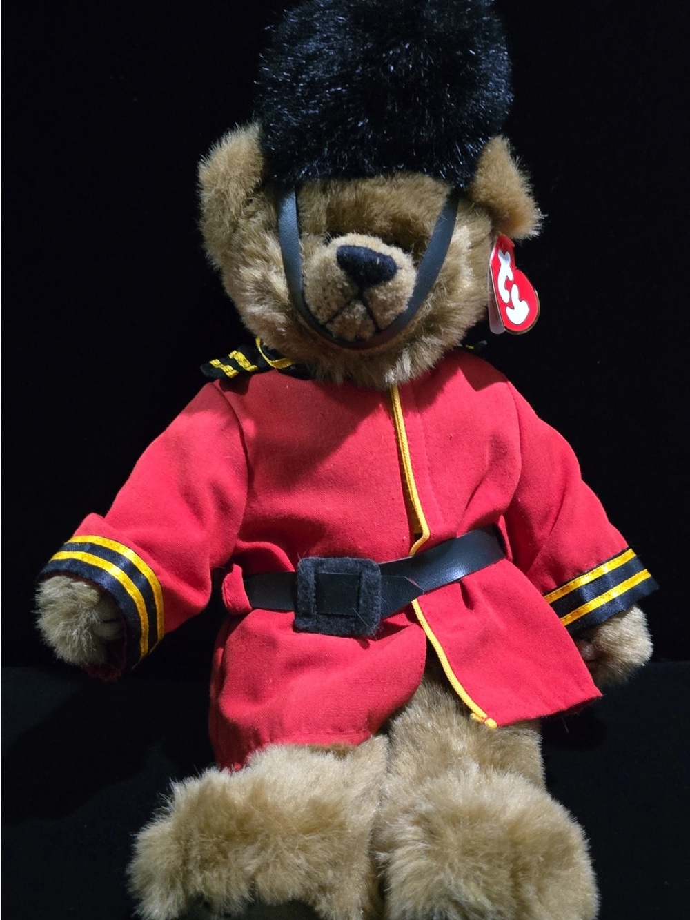 Ty Plush Bear with Red and Brown Fur and Black Hat Accent